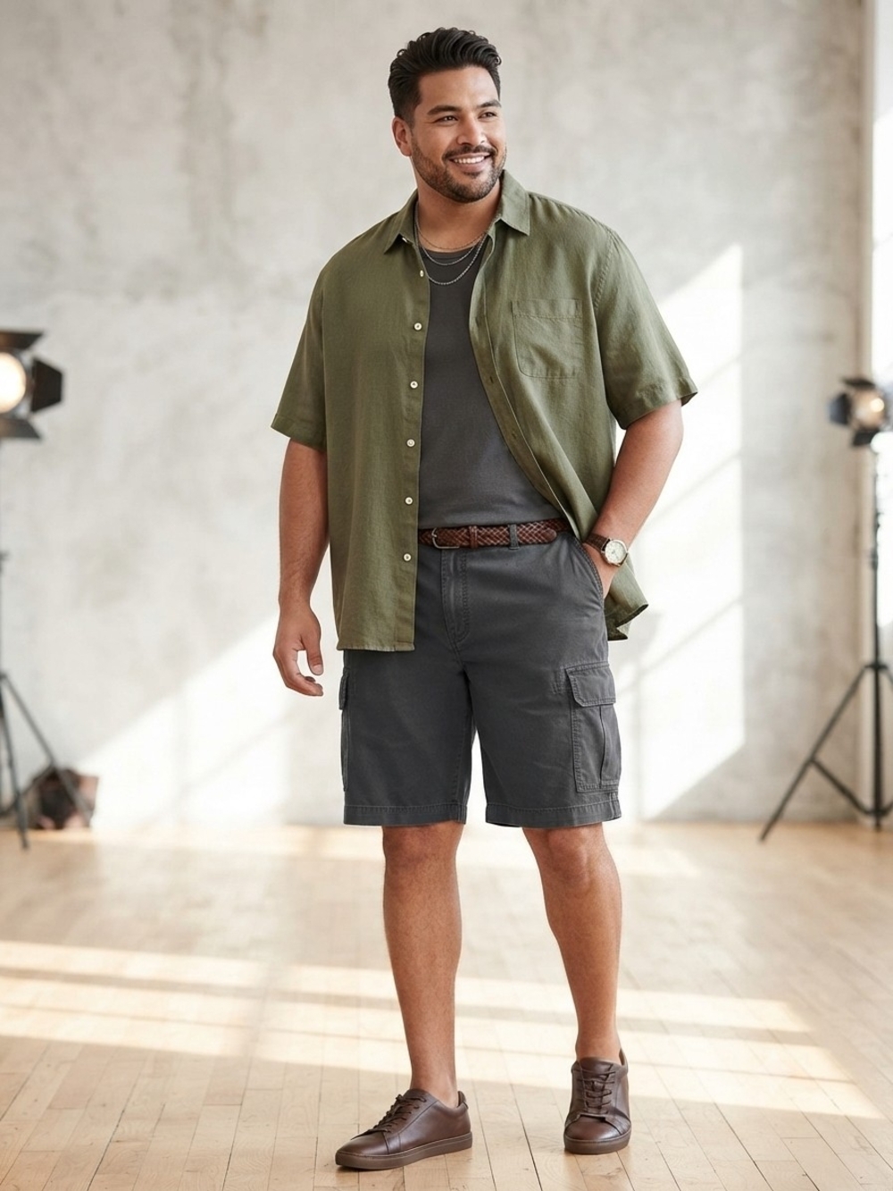 Sonoma Men's Cargo Shorts in Charcoal with Olive Styling